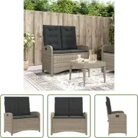 The Living Store Gartenbank Verstellbar mit Kissen Hellgrau Poly Rattan