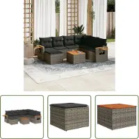 The Living Store 8-tlg. Garten-Sofagarnitur mit Kissen Grau Poly Rattan
