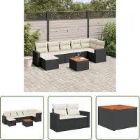 The Living Store 8-tlg. Garten-Sofagarnitur mit Kissen Schwarz Poly Rattan