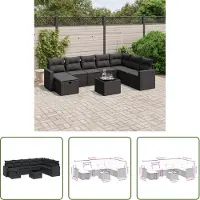 The Living Store 9-tlg. Garten-Sofagarnitur mit Kissen Schwarz Poly Rattan