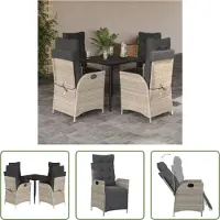 The Living Store 5-tlg. Garten-Essgruppe mit Kissen Hellgrau Poly Rattan