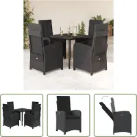The Living Store 5-tlg. Garten-Essgruppe mit Kissen Schwarz Poly Rattan