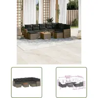 The Living Store 10-tlg. Garten-Sofagarnitur mit Kissen Grau Poly Rattan