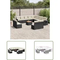 The Living Store 14-tlg. Garten-Sofagarnitur mit Kissen Schwarz Poly Rattan