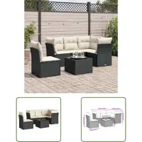The Living Store 6-tlg. Garten-Sofagarnitur mit Kissen Schwarz Poly Rattan