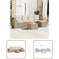 The Living Store 6-tlg. Garten-Sofagarnitur mit Kissen Beige Poly Rattan