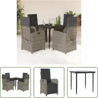 The Living Store 5-tlg. Garten-Essgruppe mit Kissen Grau Poly Rattan