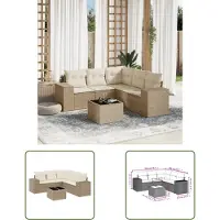 The Living Store 6-tlg. Garten-Sofagarnitur mit Kissen Beige Poly Rattan