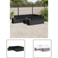 The Living Store 11-tlg. Garten-Sofagarnitur mit Kissen Schwarz Poly Rattan