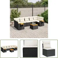 The Living Store 8-tlg. Garten-Sofagarnitur mit Kissen Schwarz Poly Rattan