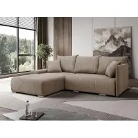 MargaretHadas24 Margaret Hadas24 Ecksofa L Form Lauren 246x188 cm mit Schlaffunktion, Bettkasten, Schlafsofa, 4 Sitzer Bettzeugablage, Eckcouch Cord, capuccino links