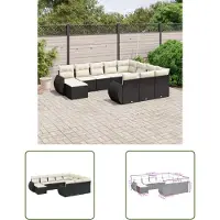 The Living Store 11-tlg. Garten-Sofagarnitur mit Kissen Schwarz Poly Rattan