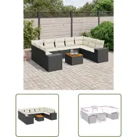 The Living Store 10-tlg. Garten-Sofagarnitur mit Kissen Schwarz Poly Rattan