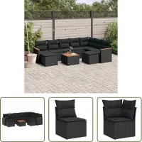The Living Store 10-tlg. Garten-Sofagarnitur mit Kissen Schwarz Poly Rattan