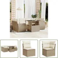 The Living Store 7-tlg. Garten-Sofagarnitur mit Kissen Beige Poly Rattan