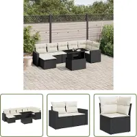 The Living Store 8-tlg. Garten-Sofagarnitur mit Kissen Schwarz Poly Rattan