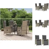 vidaXL 5-tlg. Garten-Essgruppe mit Kissen Schwarz und Grau Poly Rattan - Gartenmöbel-Sets