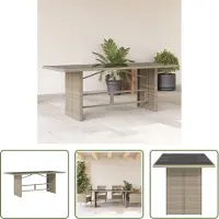 The Living Store Gartentisch mit Glasplatte Hellgrau 190x80x74 cm Poly Rattan