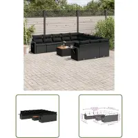 The Living Store 12-tlg. Garten-Sofagarnitur mit Kissen Schwarz Poly Rattan
