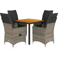 vidaXL 5-tlg. Garten-Essgruppe mit Kissen Grau Poly Rattan