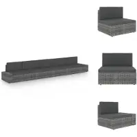 vidaXL 5-tlg. Garten-Lounge-Set mit Kissen Grau Poly Rattan - Gartenmöbel-Sets