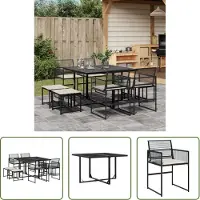 The Living Store 9-tlg. Garten-Essgruppe mit Kissen Schwarz Poly Rattan