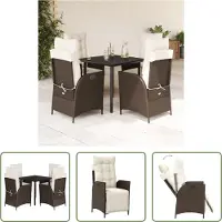 The Living Store 5-tlg. Garten-Essgruppe mit Kissen Braun Poly Rattan