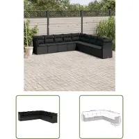 The Living Store 9-tlg. Garten-Sofagarnitur mit Kissen Schwarz Poly Rattan