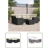 The Living Store 7-tlg. Garten-Sofagarnitur mit Kissen Schwarz Poly Rattan