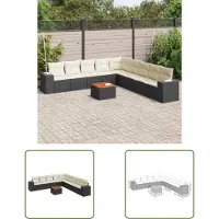 The Living Store 10-tlg. Garten-Sofagarnitur mit Kissen Schwarz Poly Rattan