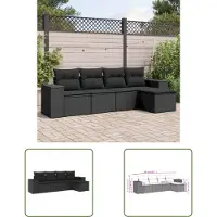 The Living Store 5-tlg. Garten-Sofagarnitur mit Kissen Schwarz Poly Rattan