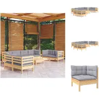 vidaXL 9-tlg. Garten-Lounge-Set mit Grauen Kissen Kiefer Massivholz - Gartenmöbel-Sets
