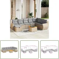 The Living Store 9-tlg. Garten-Sofagarnitur mit Kissen Beige Poly Rattan