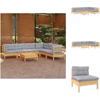 vidaXL 7-tlg. Garten-Lounge-Set mit Grauen Kissen Kiefer Massivholz - Gartenmöbel-Sets