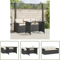 The Living Store 2-tlg. Garten-Essgruppe mit Kissen Schwarz Poly Rattan
