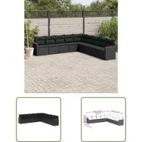 The Living Store 9-tlg. Garten-Sofagarnitur mit Kissen Schwarz Poly Rattan