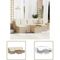 The Living Store 7-tlg. Garten-Sofagarnitur mit Kissen Beige Poly Rattan
