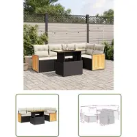 The Living Store 6-tlg. Garten-Sofagarnitur mit Kissen Schwarz Poly Rattan