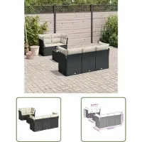 The Living Store 6-tlg. Garten-Sofagarnitur mit Kissen Schwarz Poly Rattan