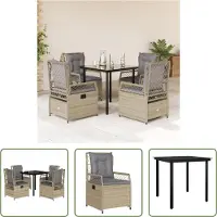 The Living Store 5-tlg. Garten-Essgruppe mit Kissen Beige Poly Rattan