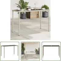 The Living Store Gartentisch mit Glasplatte Hellgrau 115x54x74 cm Poly Rattan