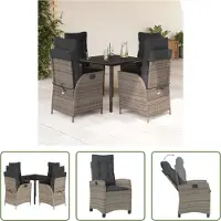 The Living Store 5-tlg. Garten-Essgruppe mit Kissen Grau Poly Rattan