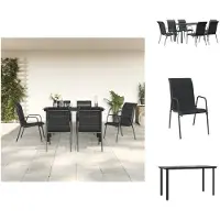 vidaXL 7-tlg. Garten-Essgruppe Schwarz Stahl und Textilene - Gartenmöbel-Sets