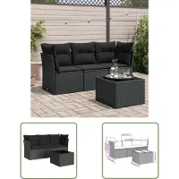 The Living Store 4-tlg. Garten-Sofagarnitur mit Kissen Schwarz Poly Rattan