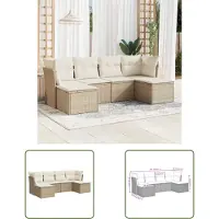 The Living Store 6-tlg. Garten-Sofagarnitur mit Kissen Beige Poly Rattan