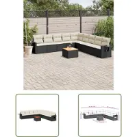 The Living Store 10-tlg. Garten-Sofagarnitur mit Kissen Schwarz Poly Rattan
