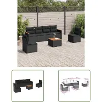 The Living Store 7-tlg. Garten-Sofagarnitur mit Kissen Schwarz Poly Rattan