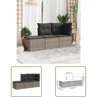 The Living Store 3-tlg. Garten-Sofagarnitur mit Kissen Grau Poly Rattan