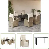 The Living Store 7-tlg. Garten-Essgruppe mit Kissen Beige Poly Rattan