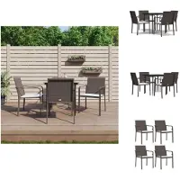 vidaXL 5-tlg. Garten-Essgruppe mit Kissen Poly Rattan und Stahl - Gartenmöbel-Sets
